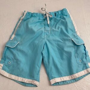 Joe Boxer aqua white lined swim trunks S